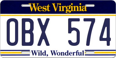 WV license plate OBX574
