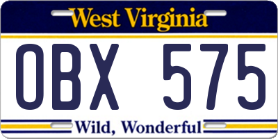 WV license plate OBX575