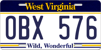 WV license plate OBX576