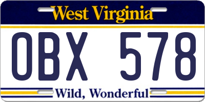 WV license plate OBX578