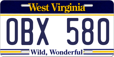 WV license plate OBX580