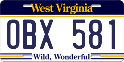 WV license plate OBX581
