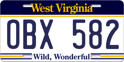 WV license plate OBX582