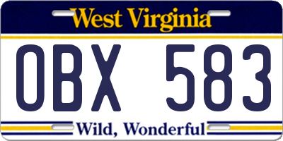 WV license plate OBX583