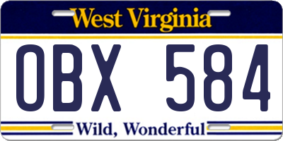 WV license plate OBX584