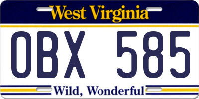 WV license plate OBX585