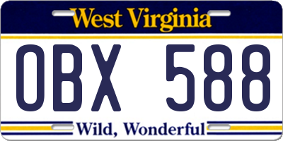 WV license plate OBX588