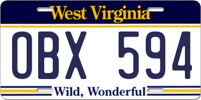 WV license plate OBX594