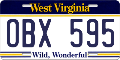 WV license plate OBX595