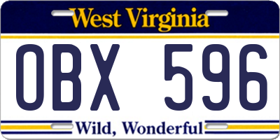 WV license plate OBX596
