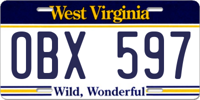 WV license plate OBX597