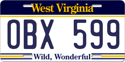 WV license plate OBX599