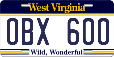 WV license plate OBX600