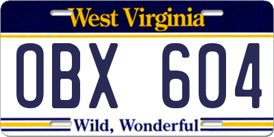 WV license plate OBX604