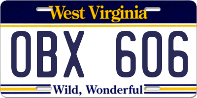 WV license plate OBX606