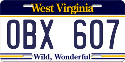 WV license plate OBX607