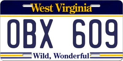 WV license plate OBX609