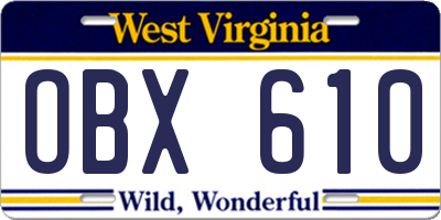 WV license plate OBX610