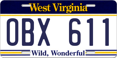 WV license plate OBX611