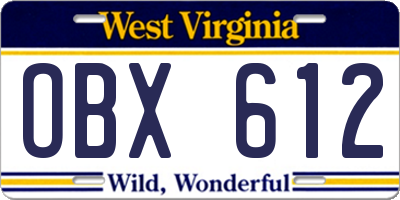 WV license plate OBX612