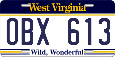 WV license plate OBX613