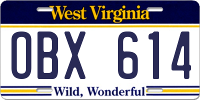 WV license plate OBX614