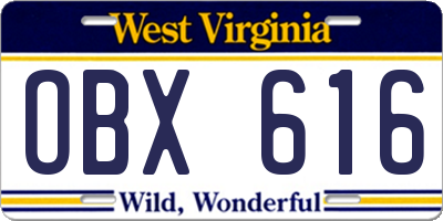 WV license plate OBX616