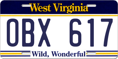 WV license plate OBX617