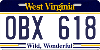 WV license plate OBX618