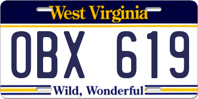WV license plate OBX619