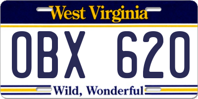 WV license plate OBX620