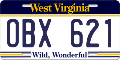 WV license plate OBX621