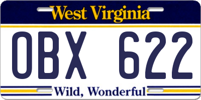 WV license plate OBX622