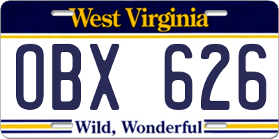 WV license plate OBX626