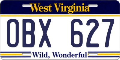WV license plate OBX627