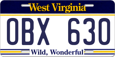 WV license plate OBX630