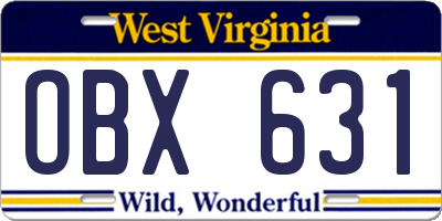WV license plate OBX631