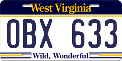 WV license plate OBX633
