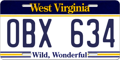 WV license plate OBX634