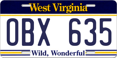 WV license plate OBX635