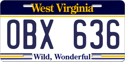 WV license plate OBX636