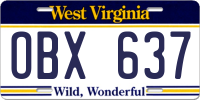 WV license plate OBX637