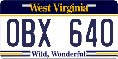 WV license plate OBX640