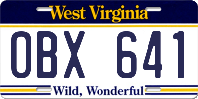 WV license plate OBX641