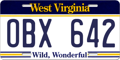 WV license plate OBX642