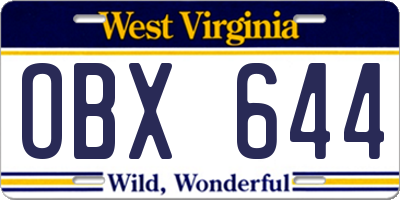 WV license plate OBX644