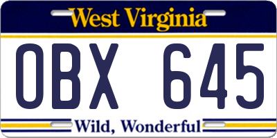 WV license plate OBX645