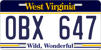 WV license plate OBX647