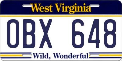 WV license plate OBX648