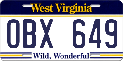 WV license plate OBX649